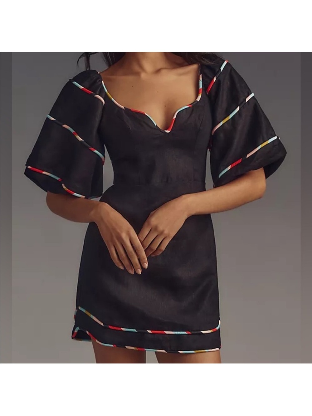 FARM Rio Black Colored Stripes Mini-Dress - Picture 2 of 16
